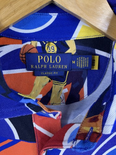 New Polo Ralph Lauren Graphic Mesh Basketball Classic Fit Polo M All Over Print - Picture 4 of 6