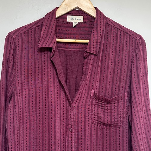 Cloth & Stone Relaxed Button Down Hemd Damen XL Burgund Gestreift Freizeit Top - Bild 2 von 8