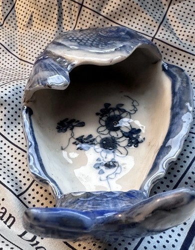 Antike chinesische handbemalte Keramikschale in Fischform Qing Dynastie blau - Bild 4 von 10