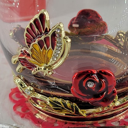 Taza de té esmalte mariposa rosas flor acero inoxidable cuchara puugine hecha a mano con caja - Imagen 2 de 13