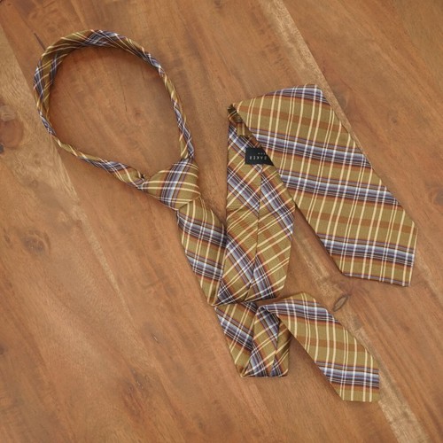 Ted Baker London Mens Tie Necktie Silk Designer Gold Bronze Blue Plaid Striped - Picture 9 of 9