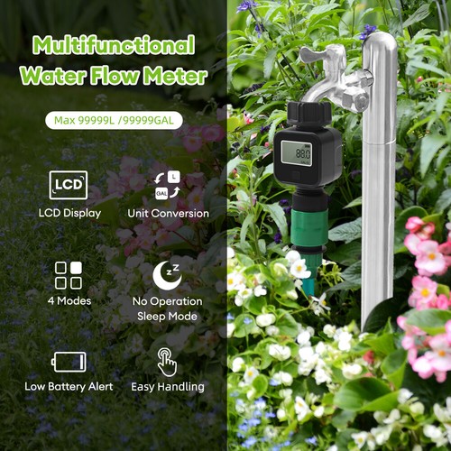Medidor de agua de manguera digital de 3/4" mide consumo y caudal de agua con conector - Imagen 2 de 9