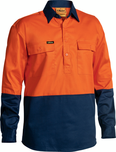 Bisley BSC6267 Men's Workwear Hi-Vis CLOSED FRONT Cotton Drill Shirt Long Sleeve - Picture 5 of 17