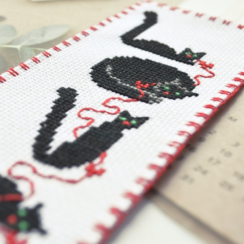 Black Cats Cross Stitch Kit 'Love' Bookmark Embroidery kit Do It Yourself Gift - Picture 7 of 10
