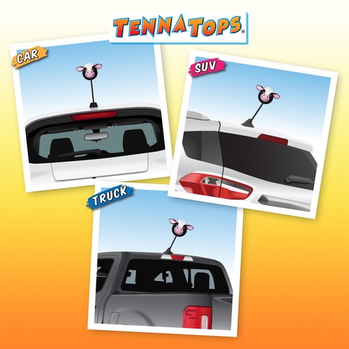 Tenna Tops Cow Car Antenna Topper Decor Auto Accessory (Fits Fat Style Antenna) - Picture 4 of 5