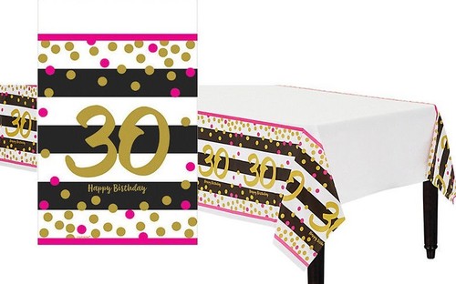 Pink and Gold 30th Birthday Table Cover ~ Milestone Thirtieth Table cover - Picture 1 of 6
