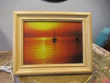 Vtg. Tabletop Light Up Motion Picture with Sounds, "Sailboat in  Evening Sunset"