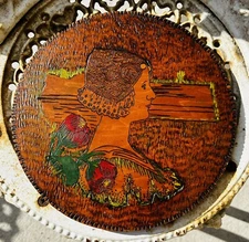 Wood Pyrography  Art Nouveau Queen Wilhelmina Original Netherlands