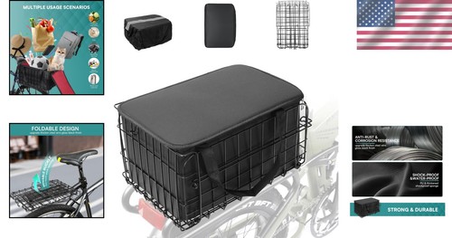 Lightweight Metal Rear Bike Basket with Waterproof Liner & Pet Safety Feature - Picture 2 of 9