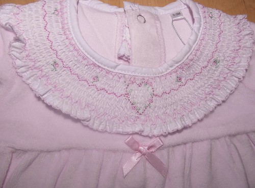 Baby Girl Playsuit Romper Sleepsuit Velour Rose Embroidery Smocked Collar 3 6 9m - Picture 6 of 6