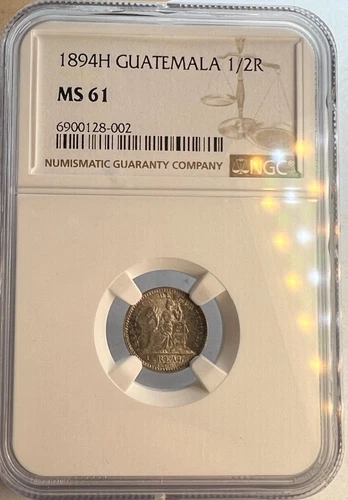 1894 H Guatemala 1/2 One Half Real, KM# 165, NGC MS 61