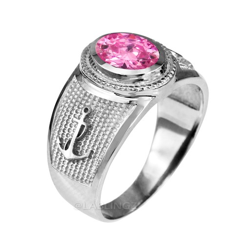 Sterling Silver Mariner Anchor Band CZ Birthstone Ring - Picture 22 of 24
