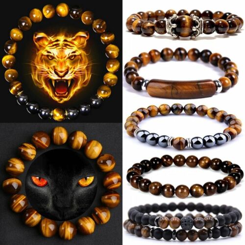 Tiger Eye Natural Stone Black Obsidian Hematite Beads Bracelets Men Women Gift