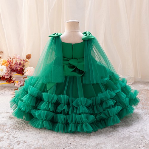 Toddler Baby Girls Ruffled Bowknot Dress Lace Mesh Tulle Princess Pageant Dress - Picture 9 of 30