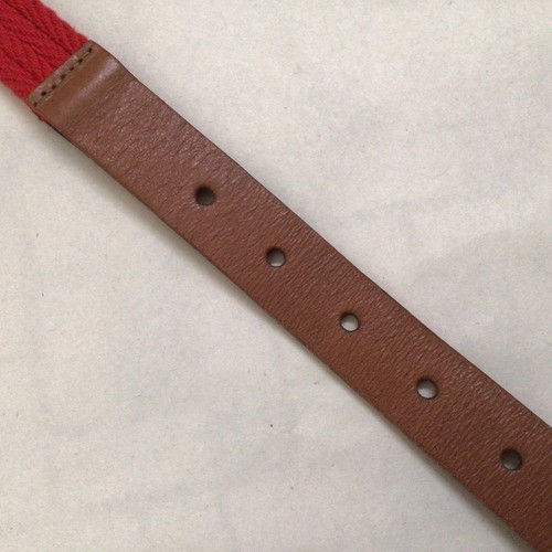 SPORTSCRAFT Red Belt, Cotton w Tan Leather Trim & Brass Buckle 2.4 cm Size Small - Picture 10 of 18