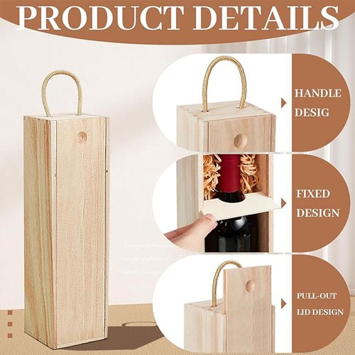 6X Single/Double Bottle Red Wine Box Wooden Wine Packing Box Carries Holder Gift - Picture 16 of 28