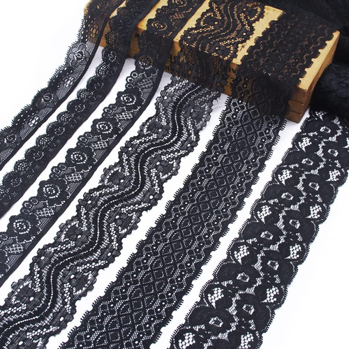 12 Yards Black Lace Elastic Trim Lace Ribbon Flower Edge Trimming for Sewing Cra - Picture 5 of 9
