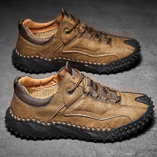 Zapatos antideslizantes para hombre al aire libre informales trabajo senderismo con cordones punta redonda hechos a mano 2024 - Imagen 9 de 12