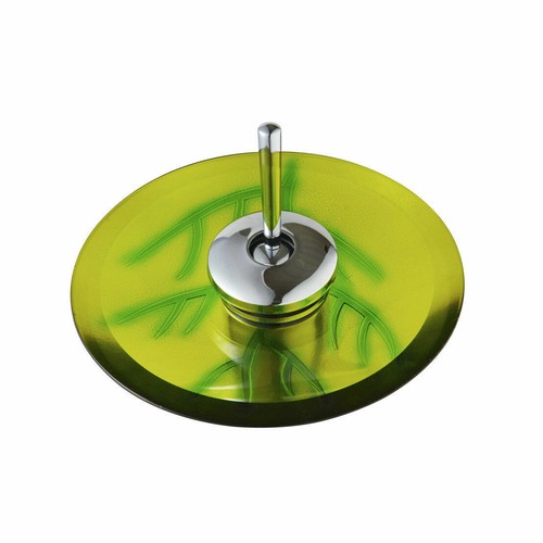 Bathroom Tempered Glass Green Leaves Vessel Basin Sink With Waterfall Taps Set - Picture 3 of 12