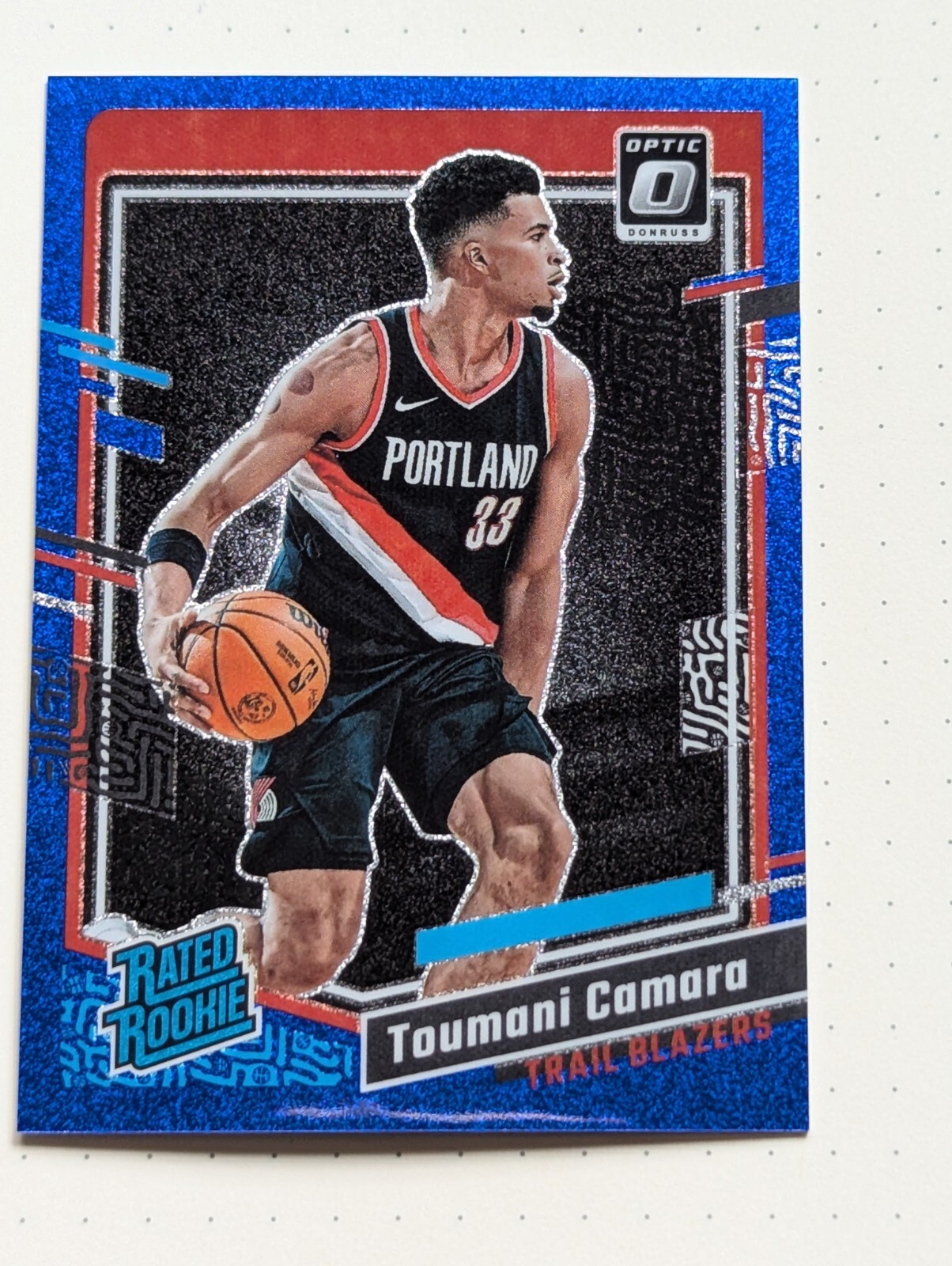 2023-24 Panini Donruss Optic Toumani Camara Blue Glitter /15 SSP #204 Trail...