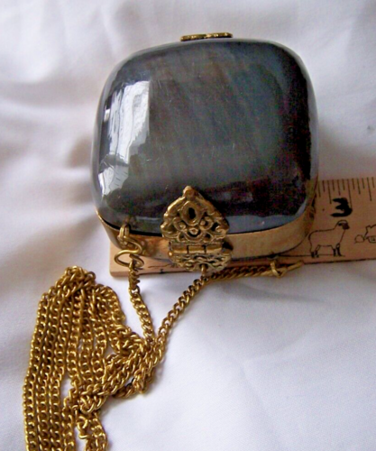 Vtg 1930's Hard Shell Purse Brass Closure Black Tortoise Chain Square Purse - Picture 12 of 15