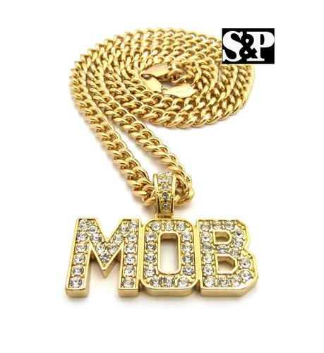 Colgante Hip Hop Circonita cúbica helada MOB y collar bling de cadena cubana de 6 mm 24" de moda de hip hop - Imagen 2 de 8