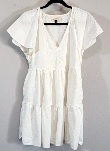 Universal Thread Shift Dress White Women M Cotton Linen Blend V Short Sleeve - Picture 7 of 13