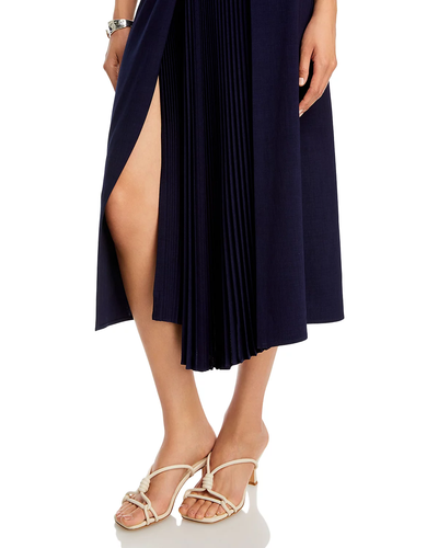 A.L.C. Abito midi Fiona blu navy plissettato asimmetrico con bretelle taglia 10 wmns nuovo con etichette $550 - Foto 9 di 11