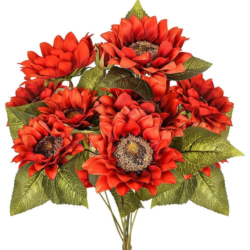 Vintage 18.9'' Artificial Orange Sunflowers with Long Stems Wedding & Home Décor - Picture 3 of 4