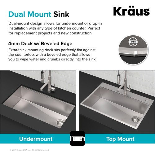 Kraus Kore 33" Dual-Mount Single Bowl Sink Stainless-Certified Refurbished - Picture 2 of 6