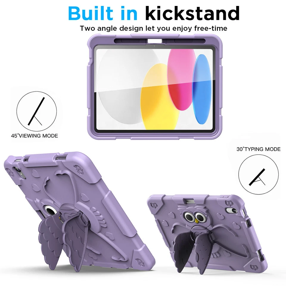 Funda resistente a prueba de golpes con soporte alas de búho para Apple iPad (A16) Foto 2 de 4