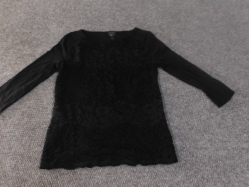 Ann Taylor top Small black floral womens laced lined flowers factory nylon - Picture 2 of 13