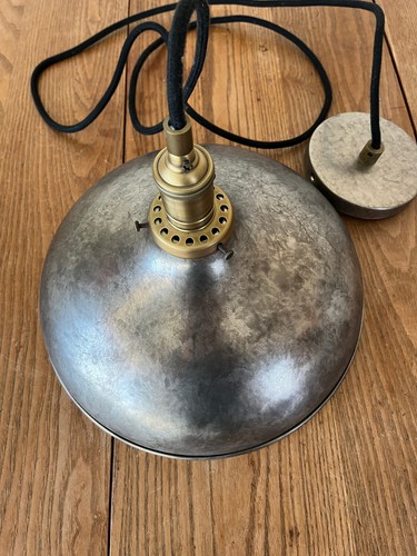 Restoration Hardware 12.5" Galvanized Steel Brass Pendant Lamp Industrial EUC - Picture 5 of 12