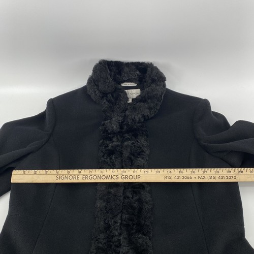 Albert Nipon Women's Med. 100% Wool Black Long Pea Coat Jacket W/Fur Trim NWT - Picture 9 of 12
