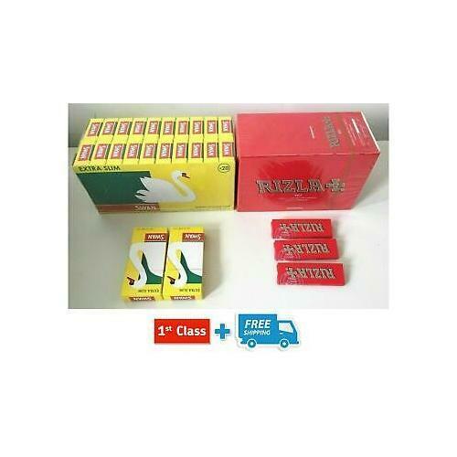600 RIZLA RED ROLLING PAPERS & 600 SWAN EXTRA SLIM FILTER TIPS ORIGINAL GENUINE - Photo 1/5