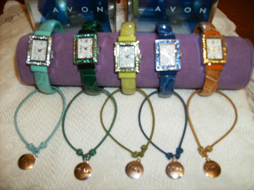 AVON 2 PC RHINESTONE NOVEMBER BIRTHSTONE QUARTZ WATCH & BRACELET SET CITRINE NIB - Picture 3 of 4