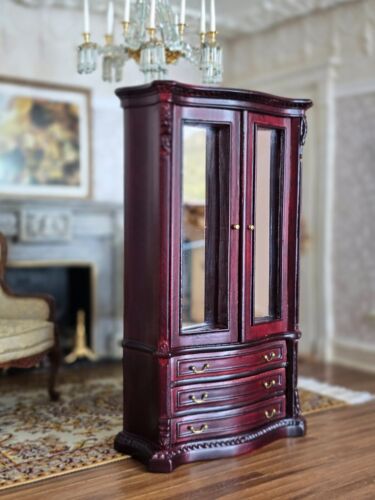 Dollhouse Miniature Mirrored Bedroom Armoire Mahogany Bespaq Artisan Vintage - Picture 6 of 7