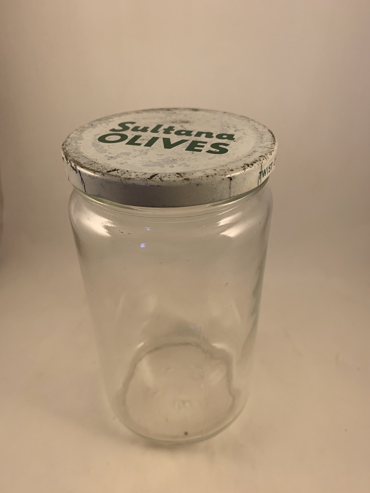 FRASCO DE VIDRIO TRANSPARENTE DE COLECCIÓN Sultana Olives 6,5"" de alto