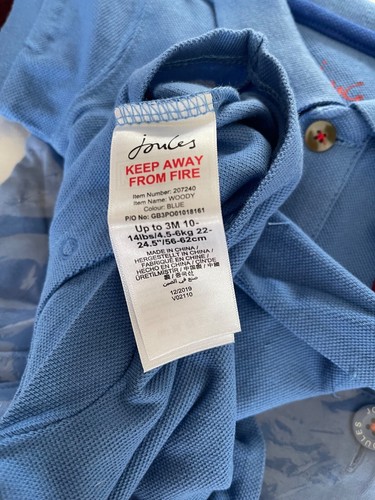 Joules Baby Boy Blue Romper/ all in one outfit. Age up to 3 mths BNWT RRP £19.95 - Picture 6 of 6