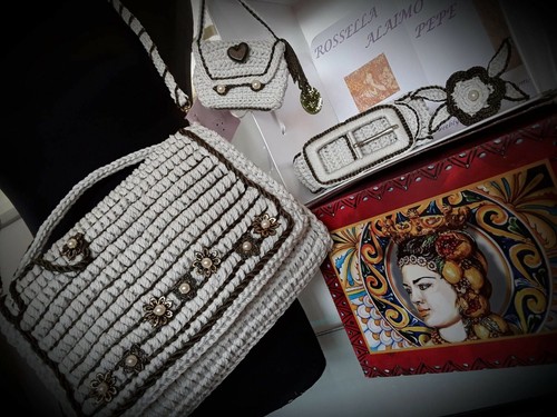 Sicilian crochet wallet bag elegante borsa uncinetto mod. portafoglio 4pezzi - Foto 12 di 12