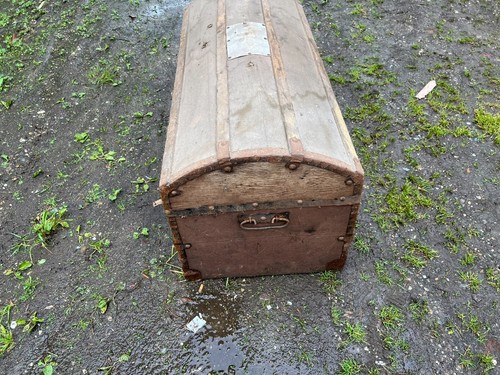 BAULE DEI PRIMI DEL 900 (FORZIERE) IN LEGNO E JUTA - Foto 5 di 13