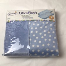 Summer Ultra Plush Changing Pad Cover 2pk Blue Polka Dot NEW 16x32 Infant Baby