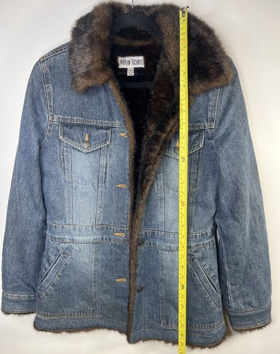 Marvin Richards Damen Jeansmantel mit braunem Kunstfell Größe Small 90s/y2k - Bild 16 von 24