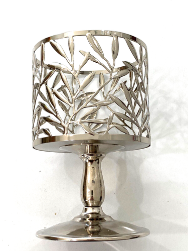 Bath and Body Works Vine Leaf Pedestal 3-Wick Candler Holder Chrome NEW - Picture 3 of 6