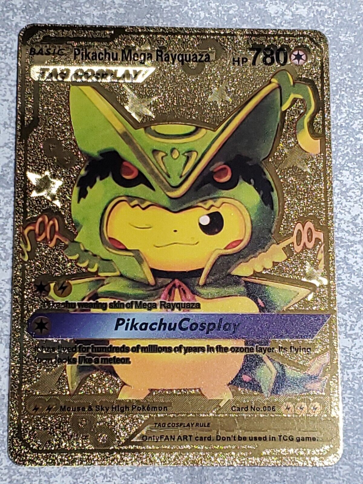 Pikachu Cosplay Rayquaza & Shiny Rayquaza Proxy Pokemon Card 