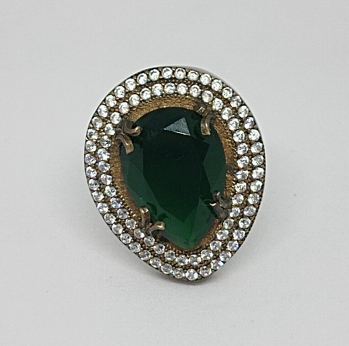 Green Emerald Art Deco Ring 925Sterling Silver Statement Vintage Style JewelryS8 - Picture 10 of 20