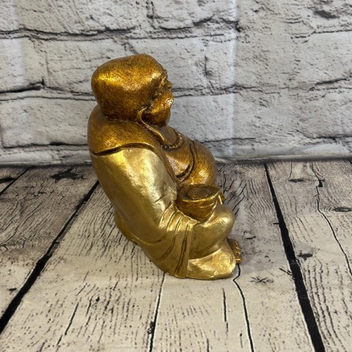 Gold & Bronze 18cm x 15cm Large Chinese Buddha Sitting On Lotus Statue Resin - Picture 4 of 11