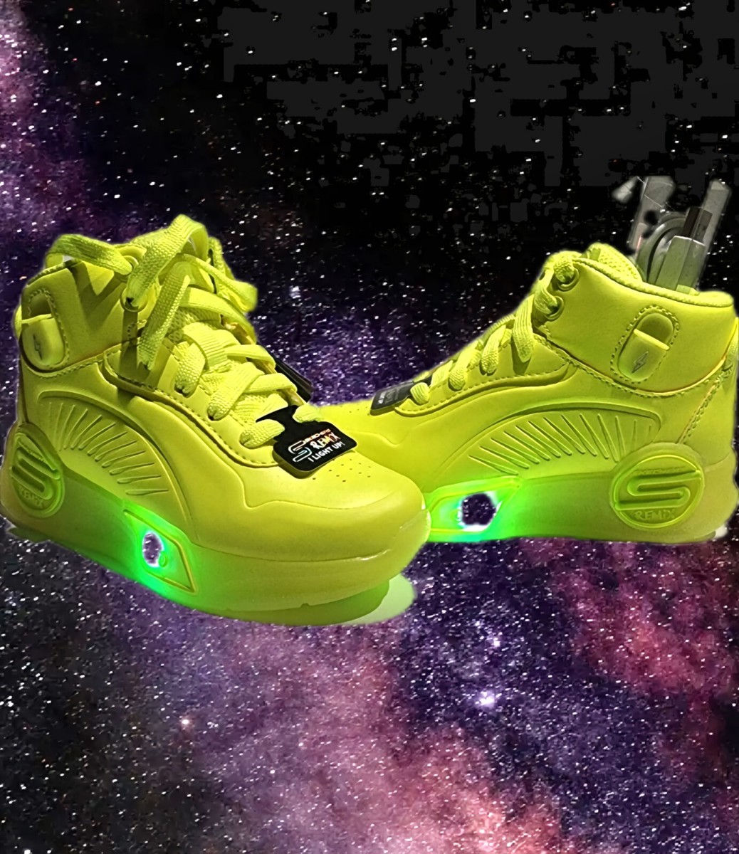 Skechers Remix Unisex Glow Light Up Kids Shoe Neon Green  display picture 2