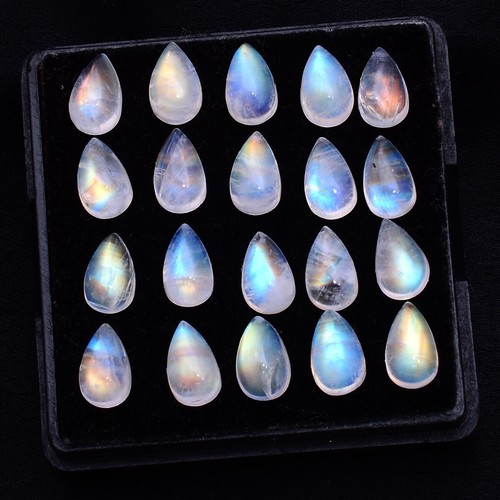 20 Pcs Natural Rainbow Moonstone Top Grade 7mm*4mm Pear Cabochon Gemstones Lot - Picture 3 of 6