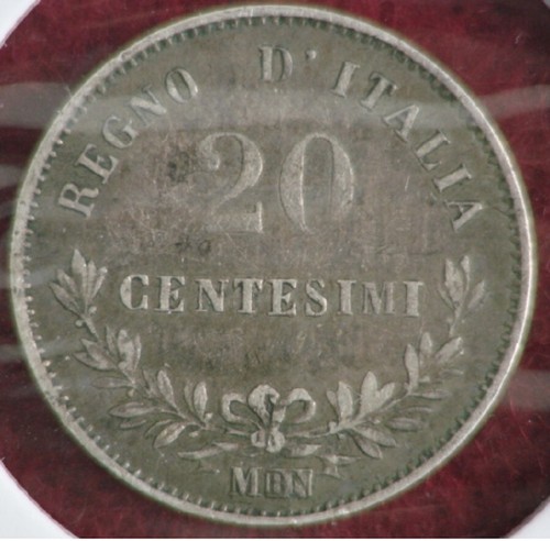 1863-M BN Italy Silver 20 Centisimi - VF - Picture 2 of 2